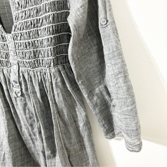 Max Studio Gray Cotton Pleated Smocked Dress Scoop Neckline 3/4 Sleeves Lined 🩶 - Picture 6 of 13